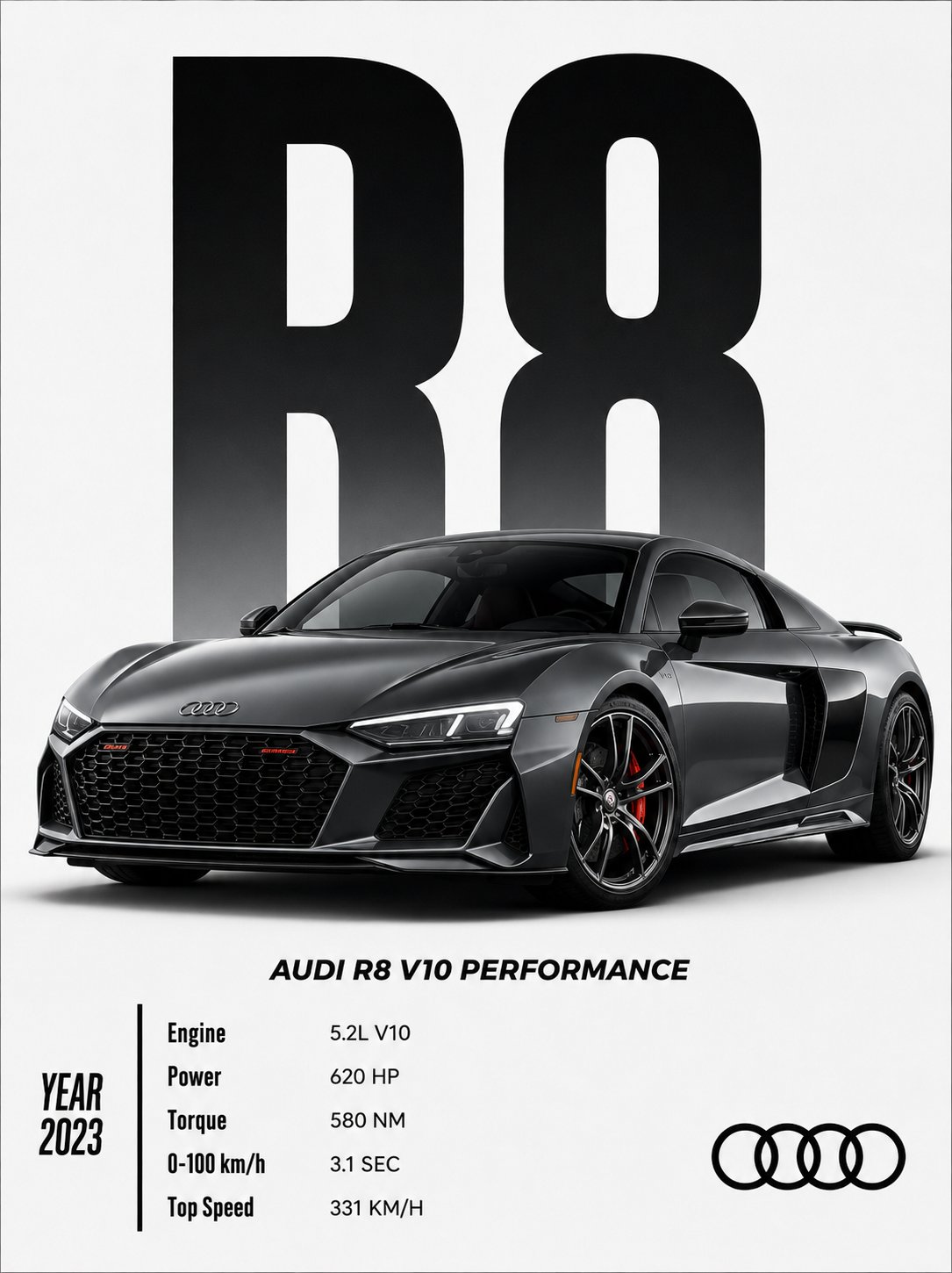 Audi R8 V10 Performance Canvas Poster – German Exotic Supercar Spec Wall Art, Year 2023 Edition - Image 4