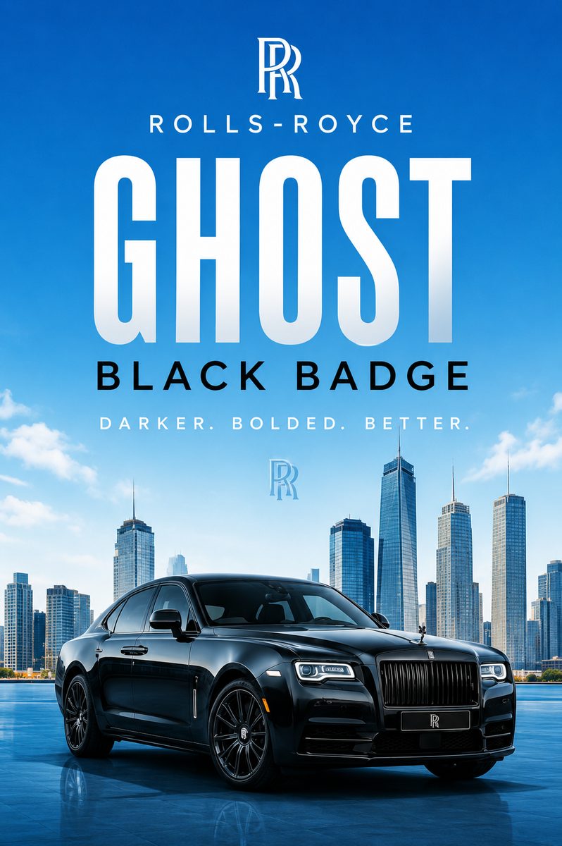 Rolls-Royce Ghost Black Badge Canvas Poster – Darker Bolded Better Luxury Sedan Skyline Wall Art - Image 2