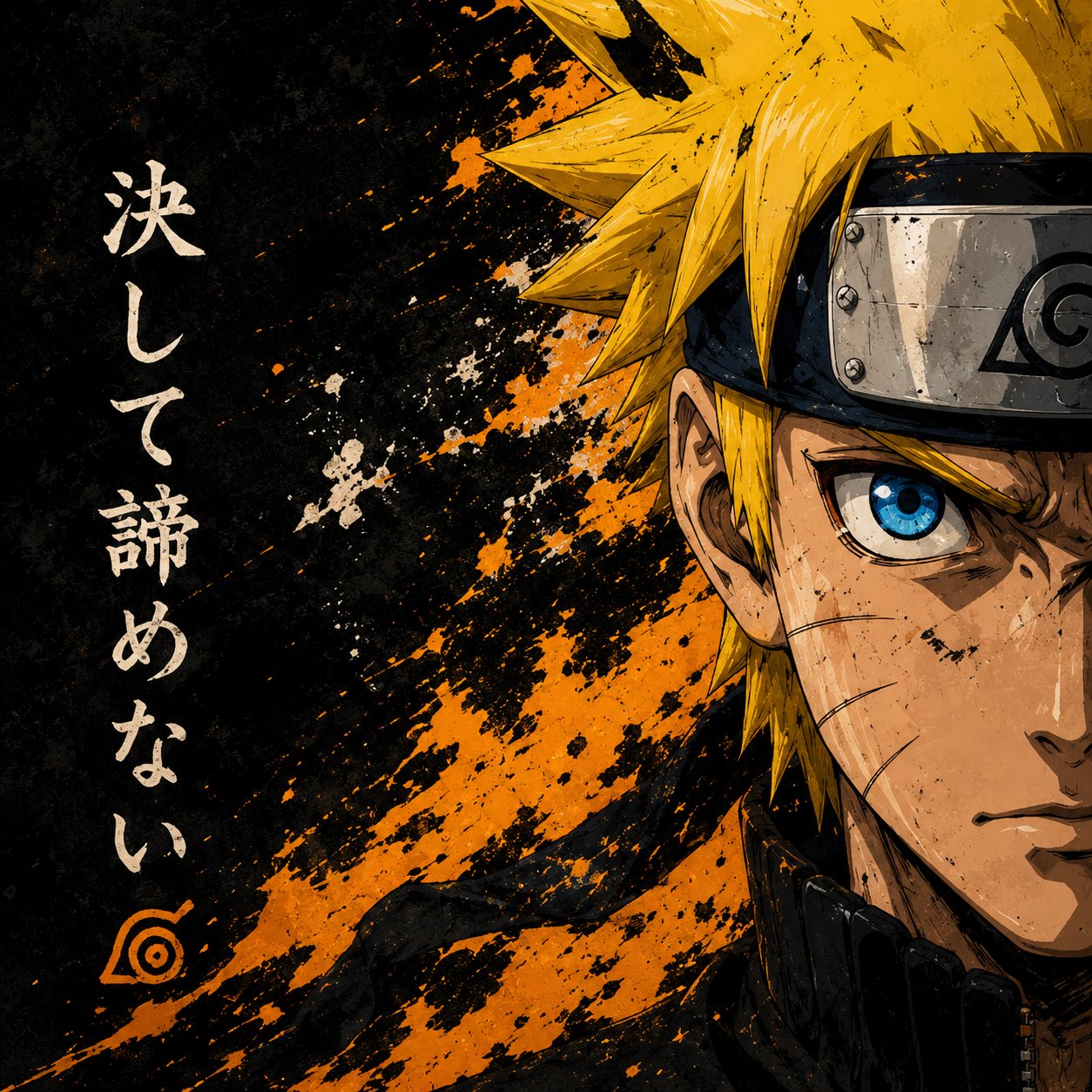 Naruto Uzumaki Anime Wall Art – Never Give Up Japanese Kanji Canvas Print - Image 2