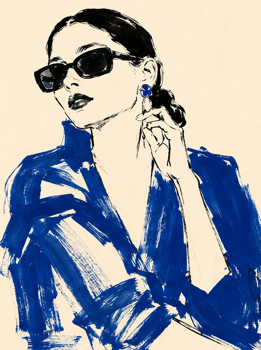 Parisian Mood Fashion Canvas Art – Cobalt Blue - Image 2