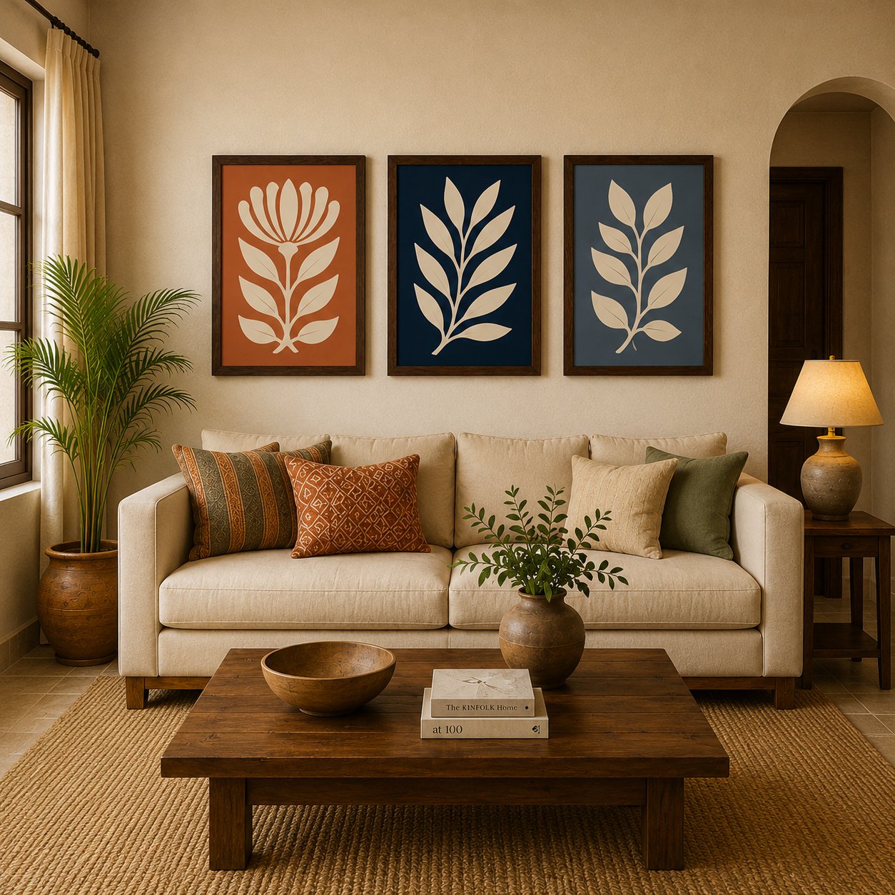 Minimalist Botanical Blooms & Leafy Branches Canvas Art – Organic Modern Triptych Print Set - Image 4