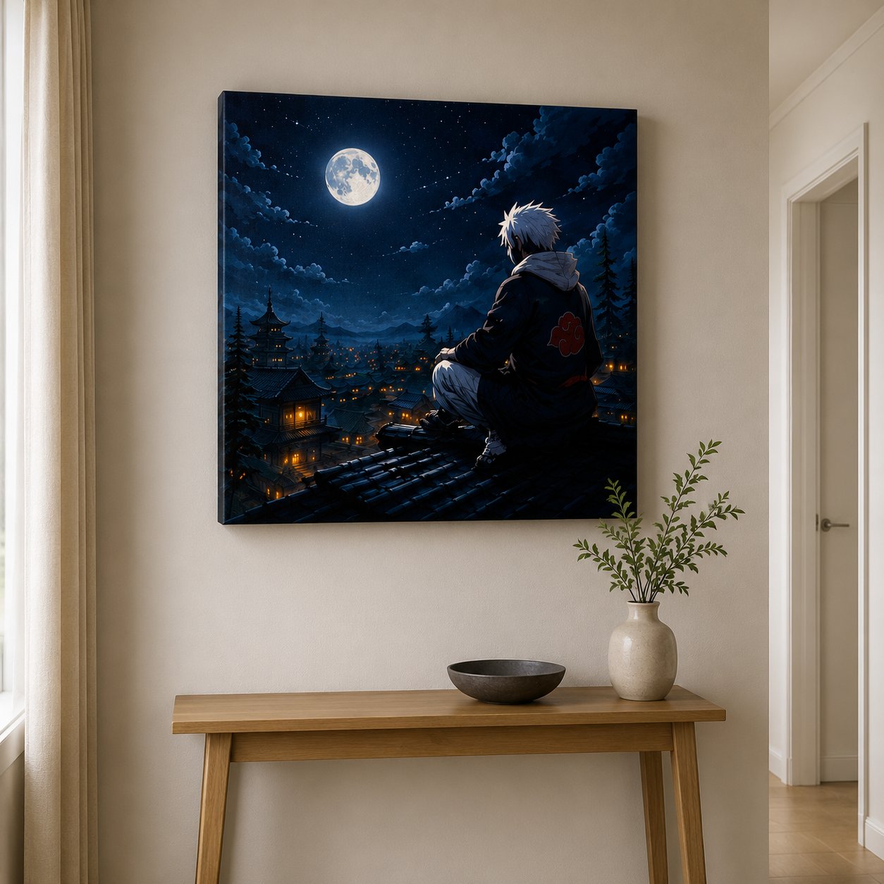 Anime Ninja Rooftop Wall Art – Full Moon Hidden Leaf Village Canvas Print - Image 2