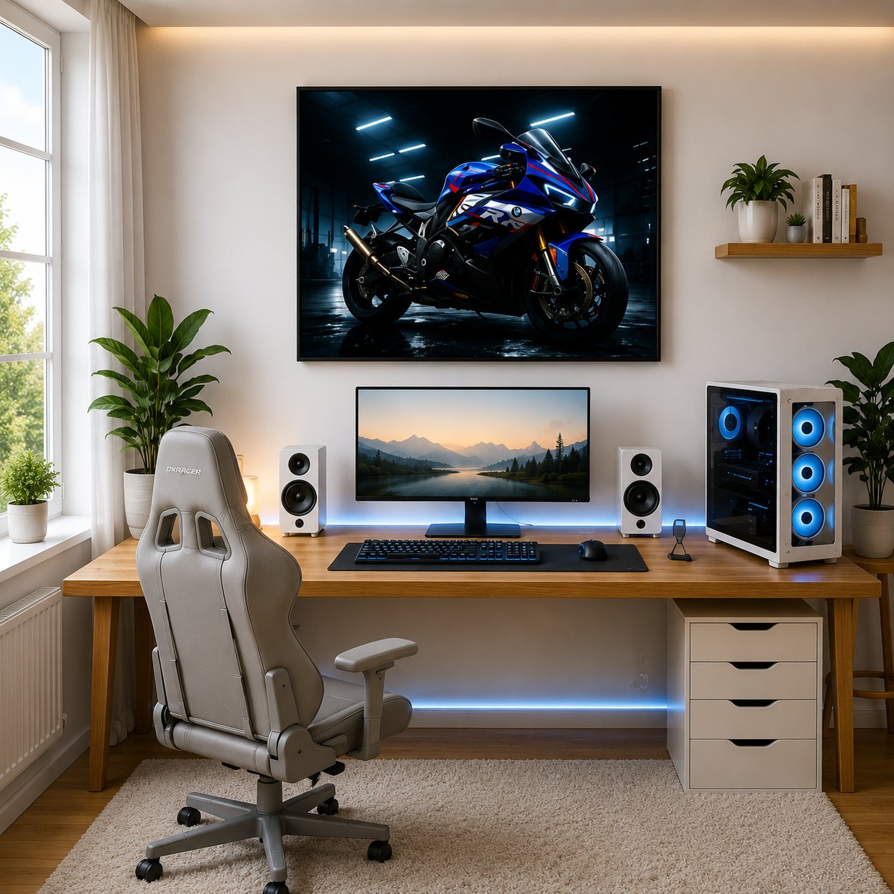 BMW S1000RR Motorcycle Wall Art – Cyberpunk Neon Blue Superbike Canvas Print - Image 2