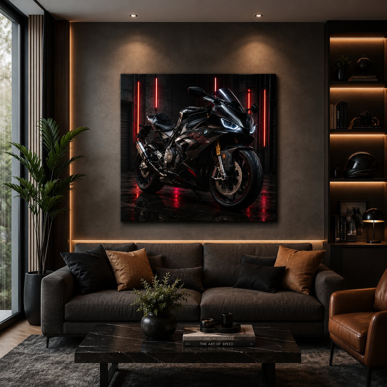 BMW S1000RR Motorcycle Wall Art – Stealth Black & Red Laser Superbike Canvas Print - Image 2