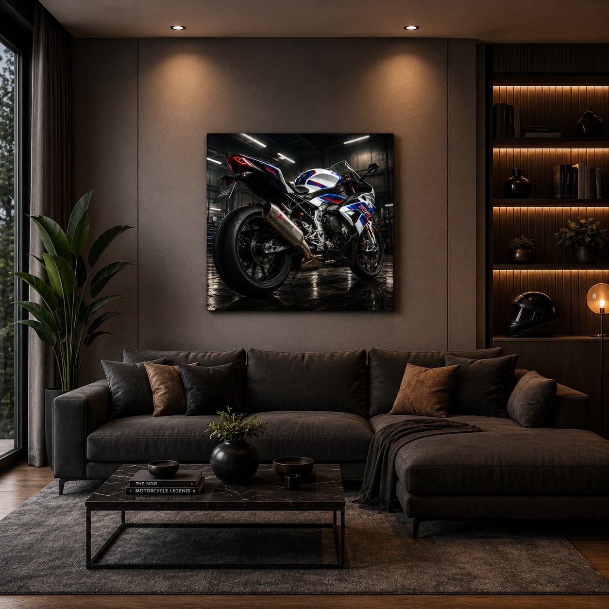 BMW S1000RR Motorcycle Wall Art – Motorsport White Neon Garage Canvas Print - Image 2