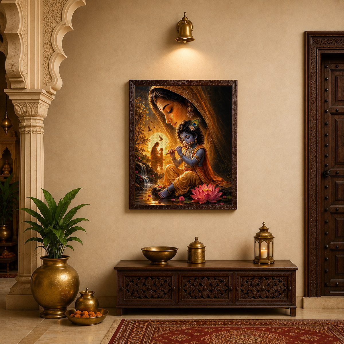 Yashoda Krishna Wall Art – Mother and Child Bal Krishna Canvas Print - Image 3
