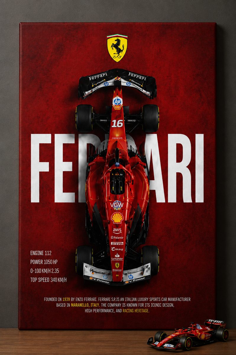 Ferrari F1 Racing Car Wall Art – Scuderia Formula 1 Top Down Canvas Print - Image 3