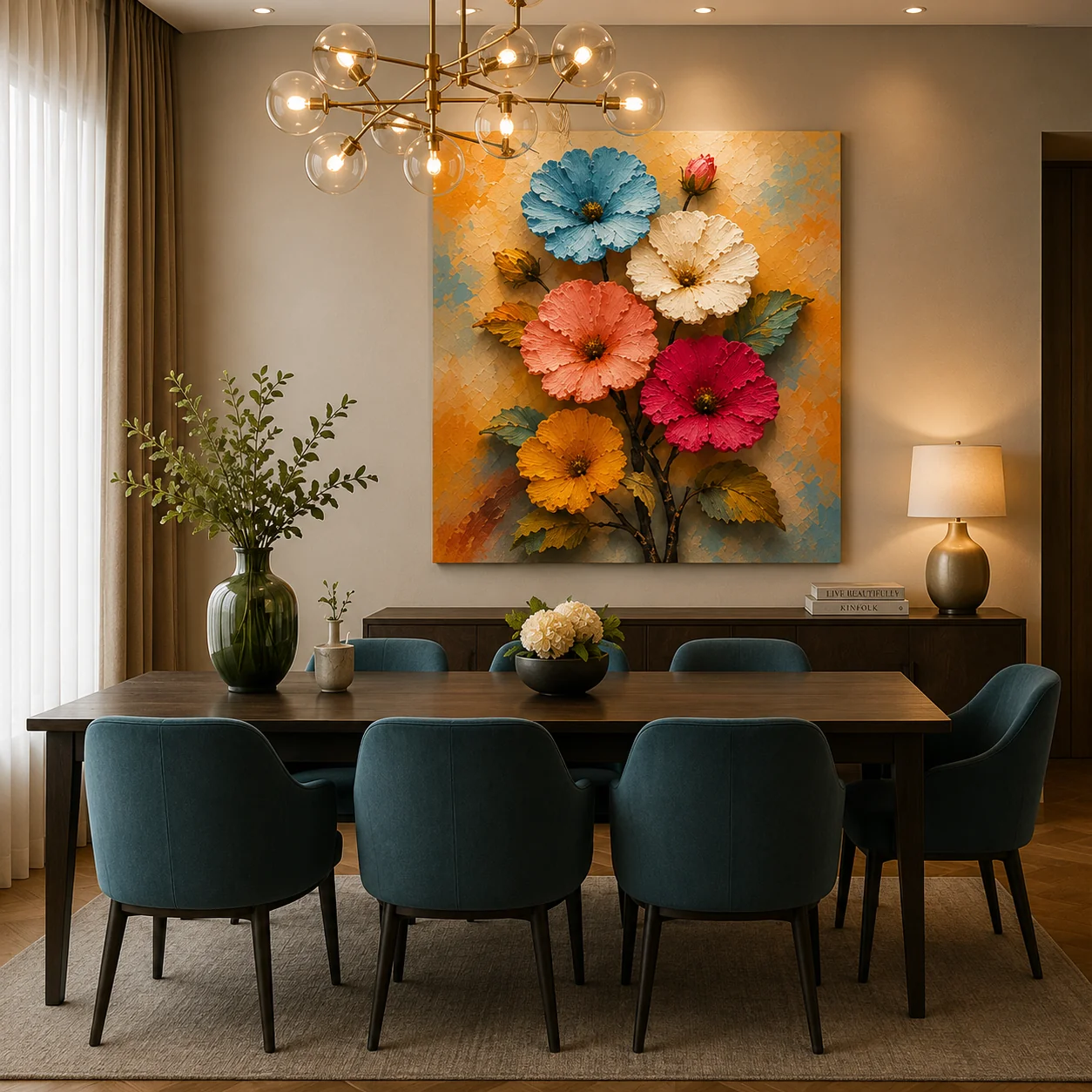 Vibrant Meadow Blooms 3D Canvas Print – Heavy Impasto Palette Knife Floral Wall Art - Image 3