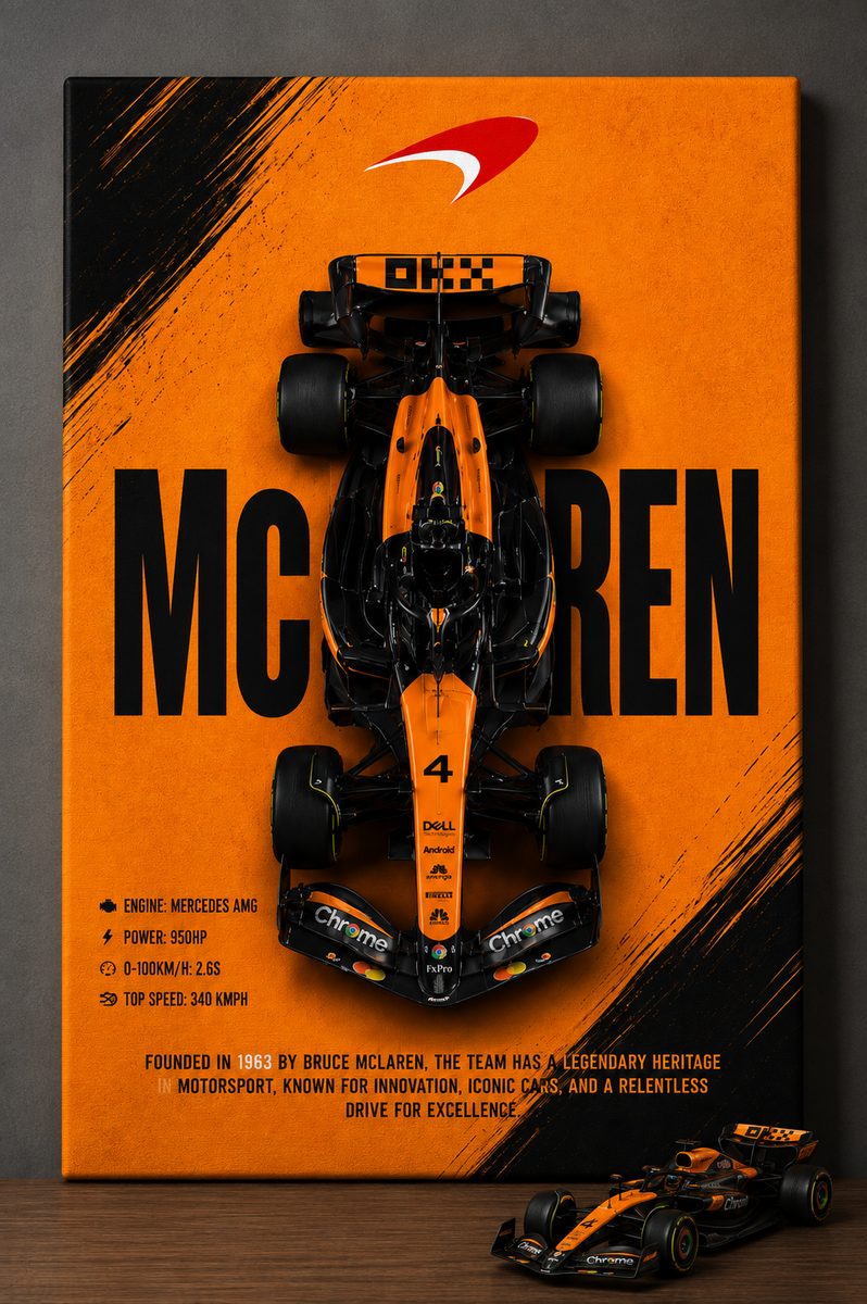 McLaren F1 Racing Car Wall Art – Papaya Orange Formula 1 Top Down Canvas Print - Image 2