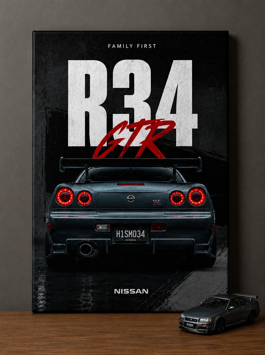 JDM Nissan Skyline GT-R R34 Canvas Poster – Family First Fast & Furious Street Racing Wall Art - Image 4