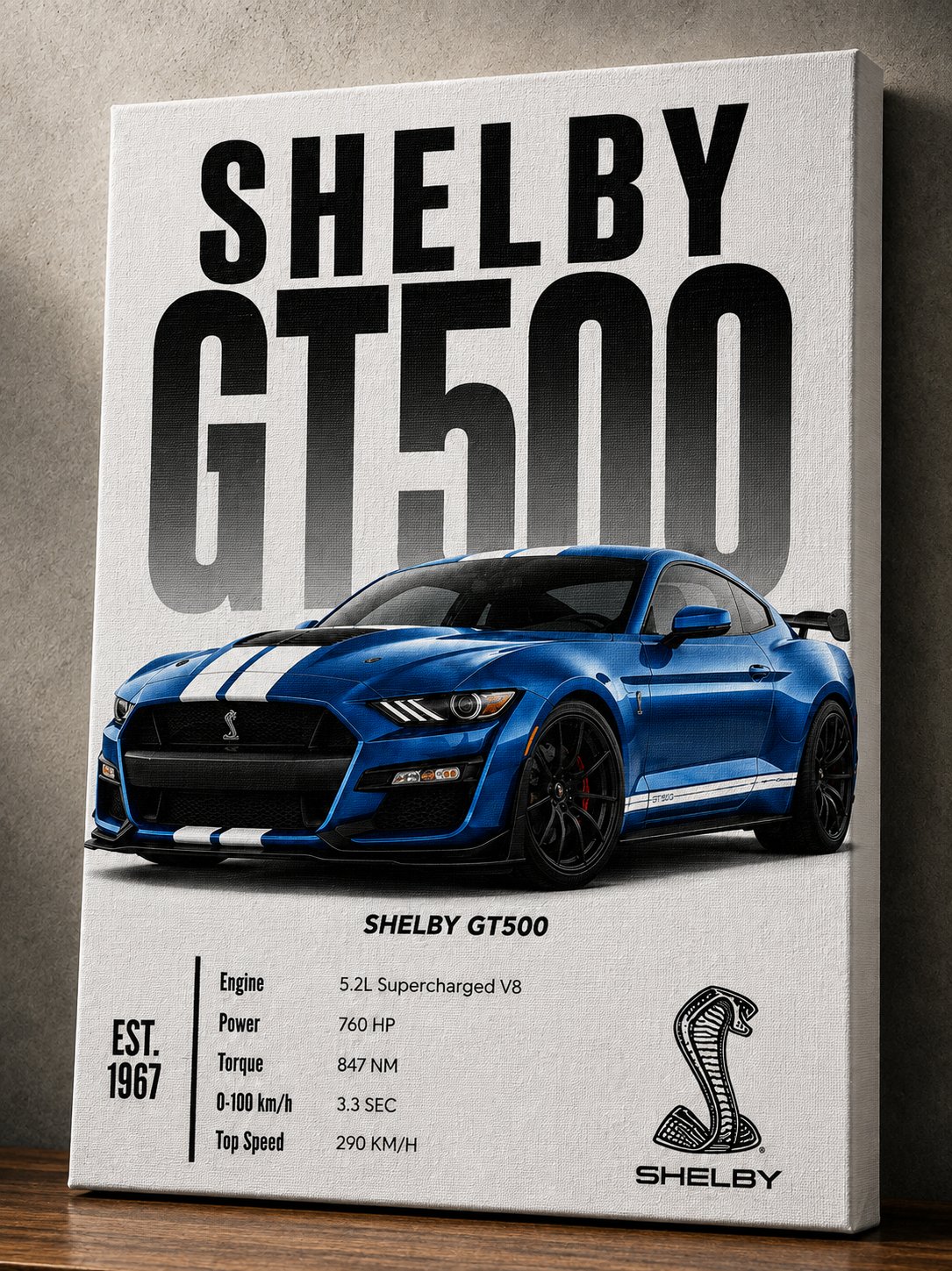 Shelby GT500 Canvas Poster – American Muscle Car Spec Wall Art, Est. 1967 Legend Edition - Image 4