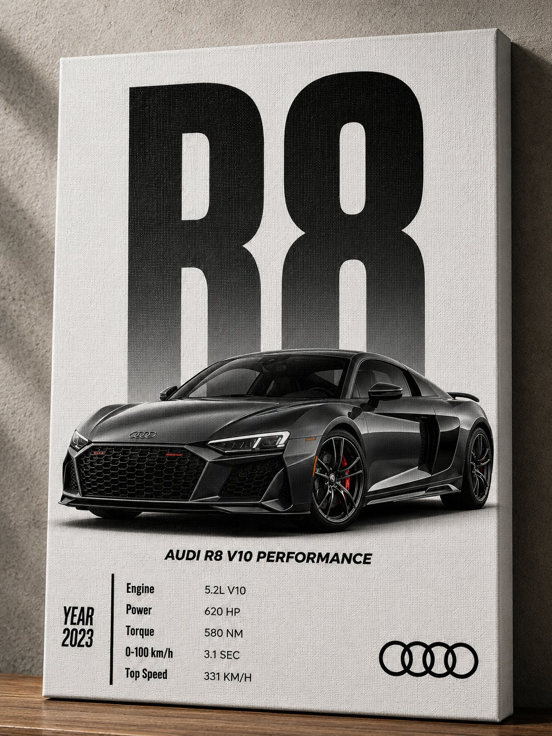 Audi R8 V10 Performance Canvas Poster – German Exotic Supercar Spec Wall Art, Year 2023 Edition - Image 2