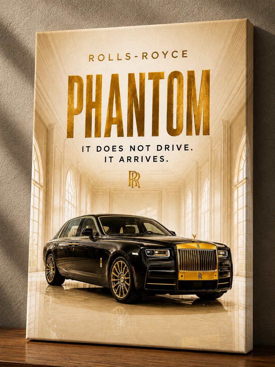 Rolls-Royce Phantom Canvas Poster – It Does Not Drive, It Arrives Luxury Car Wall Art - Image 2