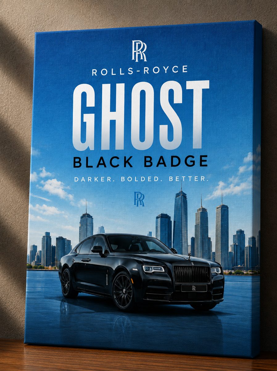 Rolls-Royce Ghost Black Badge Canvas Poster – Darker Bolded Better Luxury Sedan Skyline Wall Art - Image 3