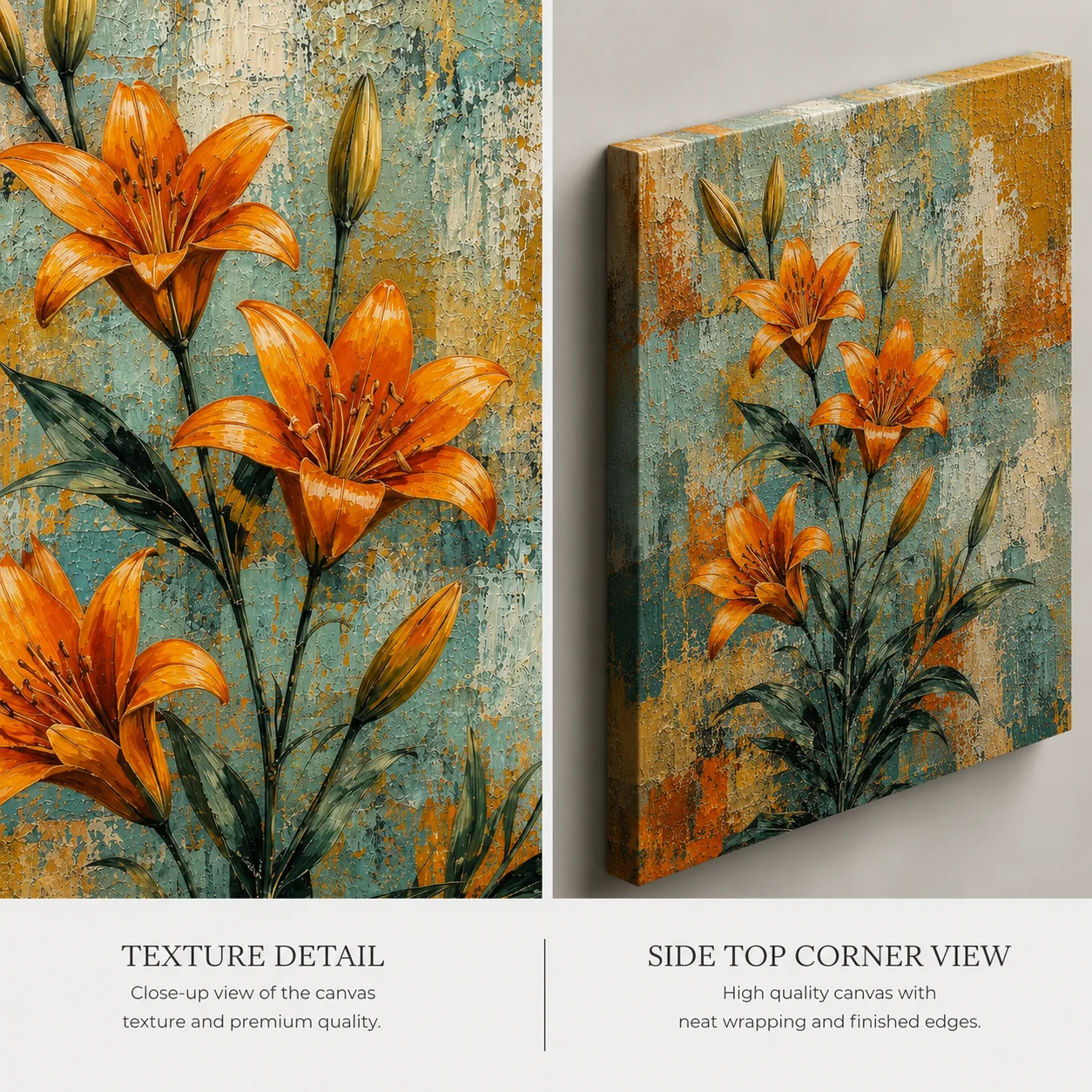 Vibrant Orange Lilies Canvas Print – Impressionist Palette Knife Floral Art - Image 3