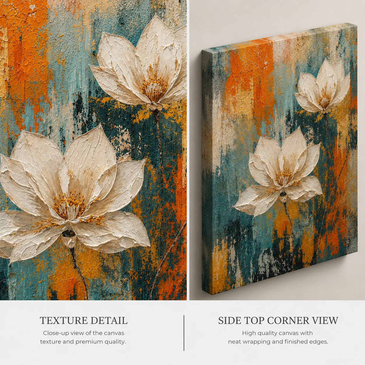 Impasto White Magnolia Canvas Art – Thick Brushstroke Floral Print - Image 3