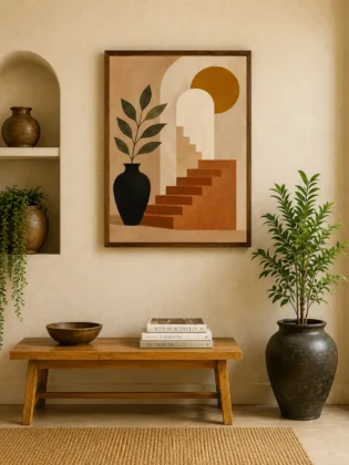 Structured Serenity – Abstract Terracotta Staircase Illustration