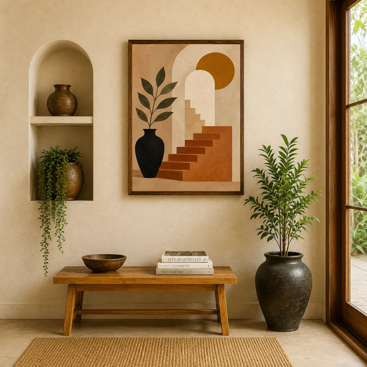 Structured Serenity – Abstract Terracotta Staircase Illustration