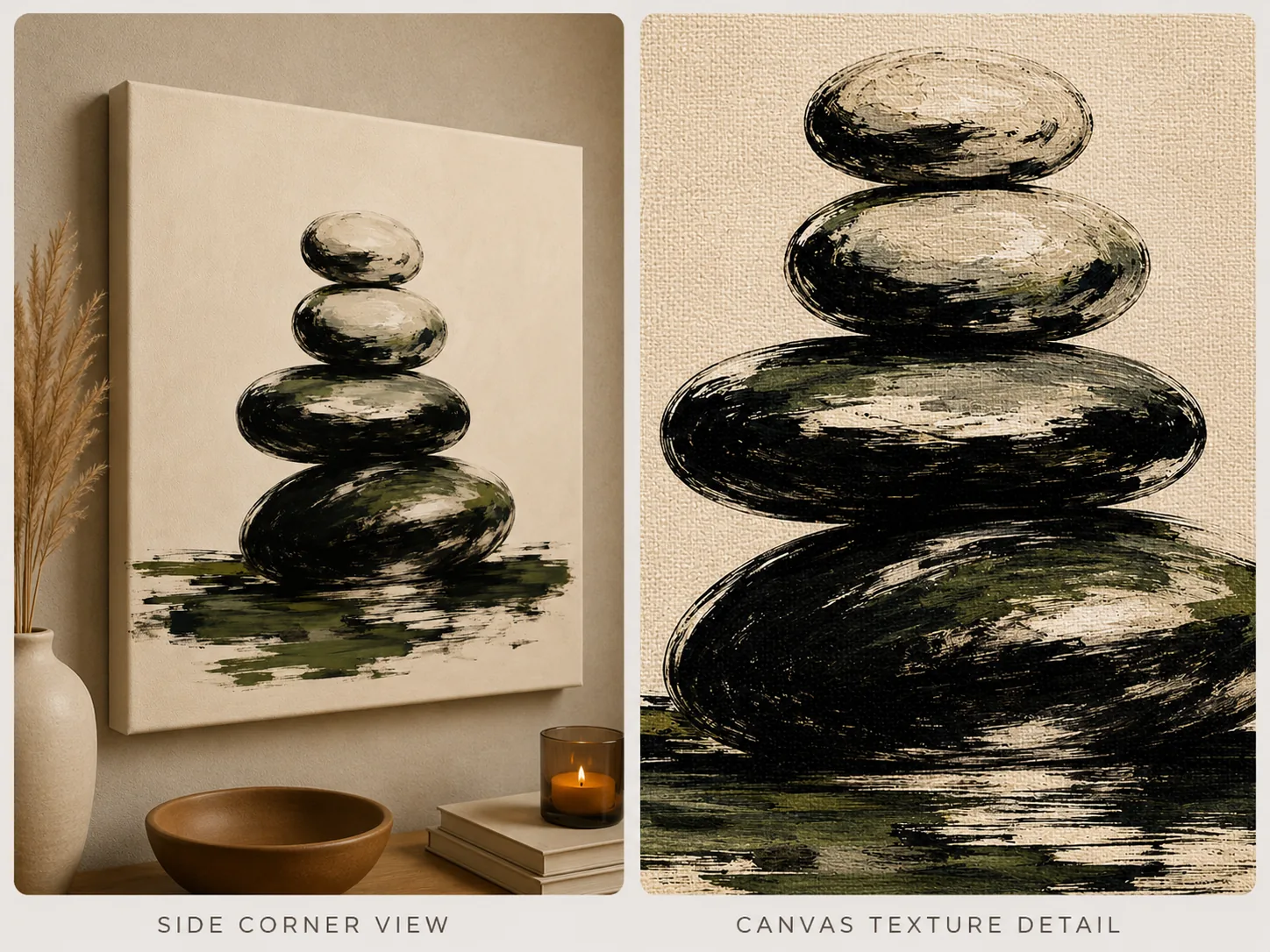 Minimalist Stone Cairn & Reflection Canvas Art – Organic Modern Print - Image 3