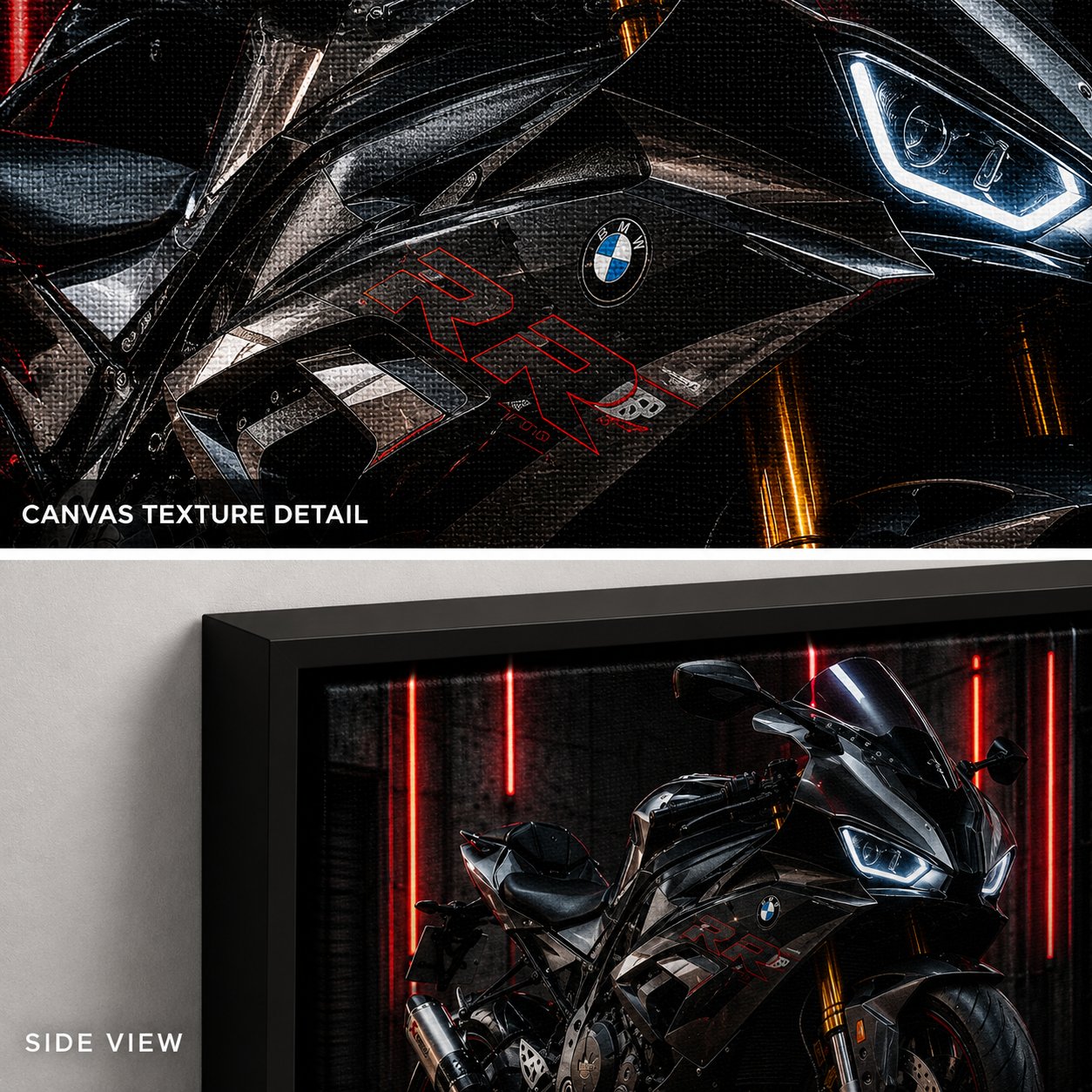 BMW S1000RR Motorcycle Wall Art – Stealth Black & Red Laser Superbike Canvas Print - Image 4