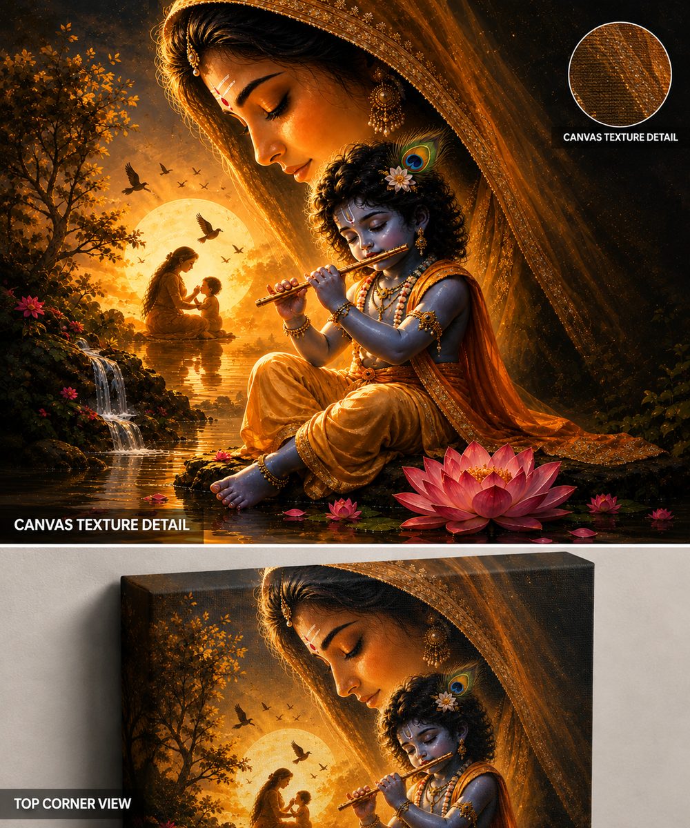 Yashoda Krishna Wall Art – Mother and Child Bal Krishna Canvas Print - Image 4