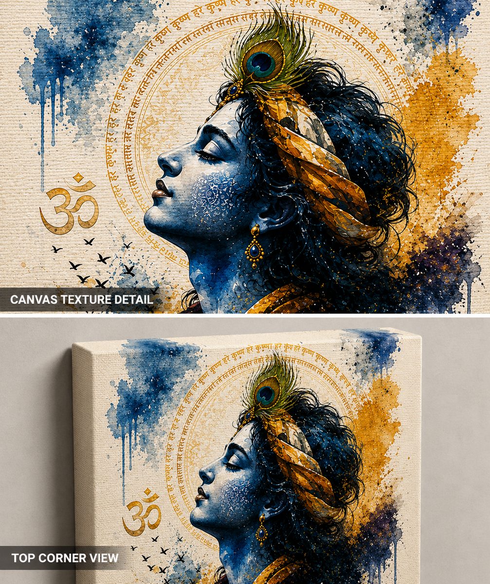 Divine Serenity of Krishna – Spiritual Watercolor Canvas Art - Image 4