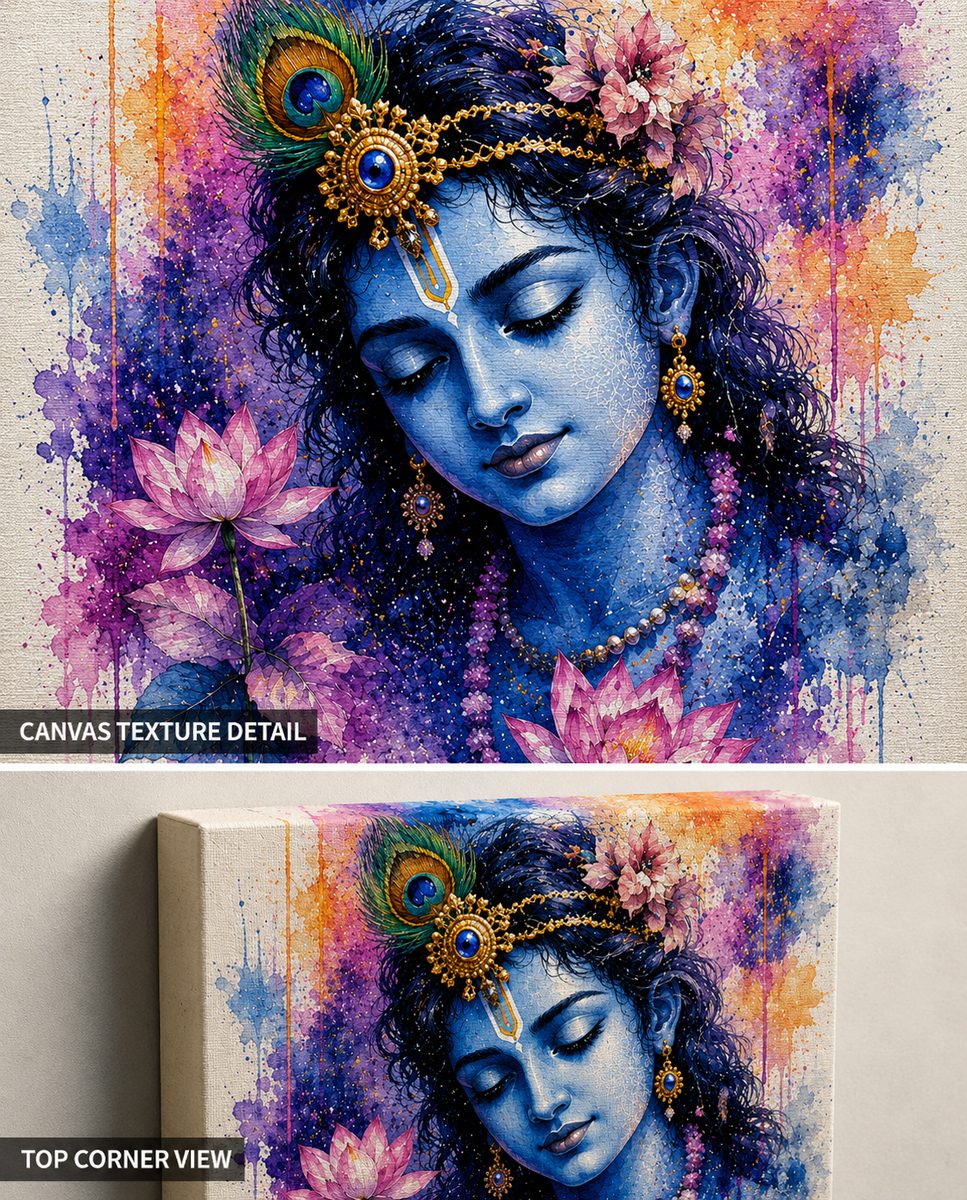 The Blossoming of Grace – Krishna Watercolor Portrait - Image 2