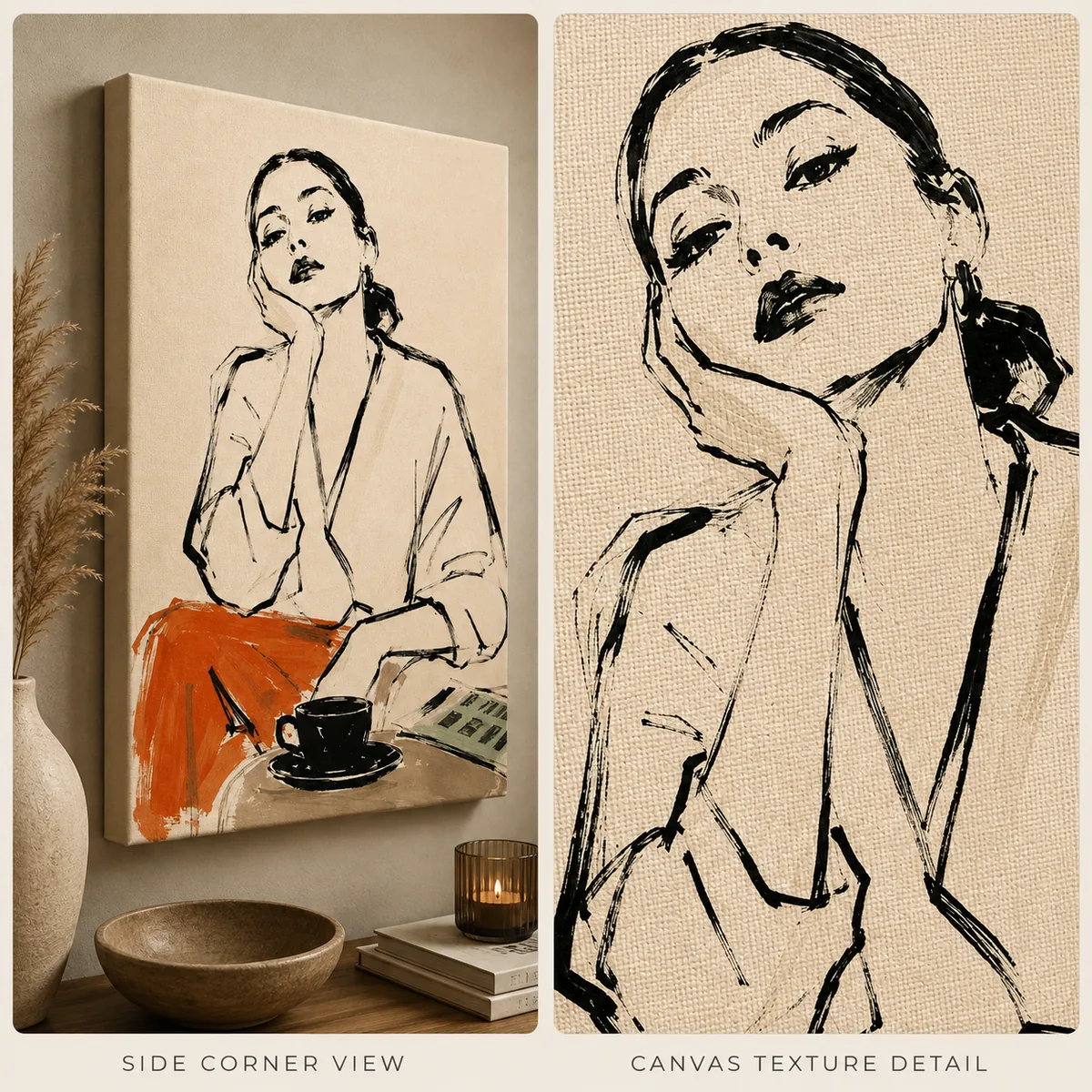 Parisian Cafe Mood Canvas Art – Vermilion Orange & Espresso - Image 3