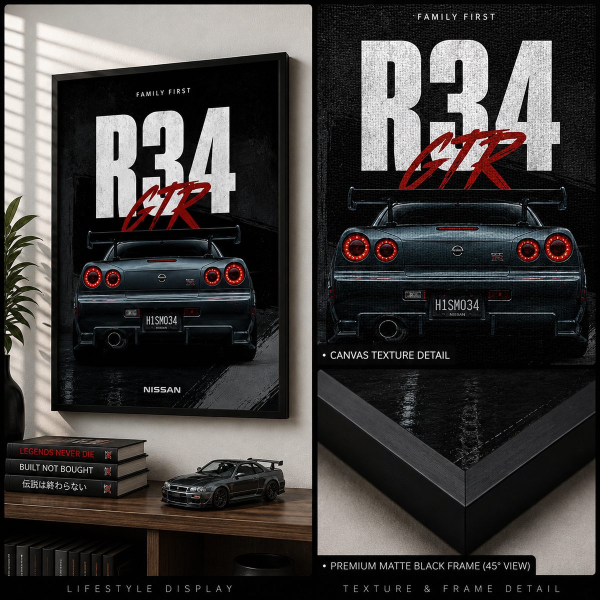 JDM Nissan Skyline GT-R R34 Canvas Poster – Family First Fast & Furious Street Racing Wall Art - Image 3