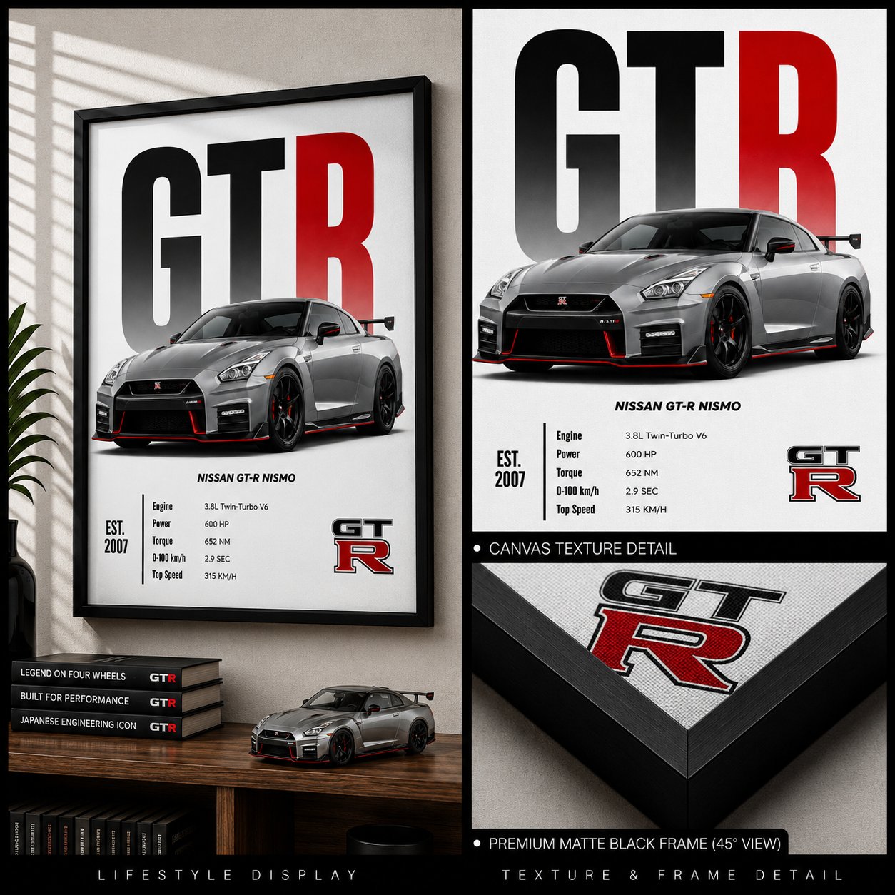 Nissan GT-R Nismo Wall Art – Super Silver JDM Sports Car Performance Canvas - Image 2