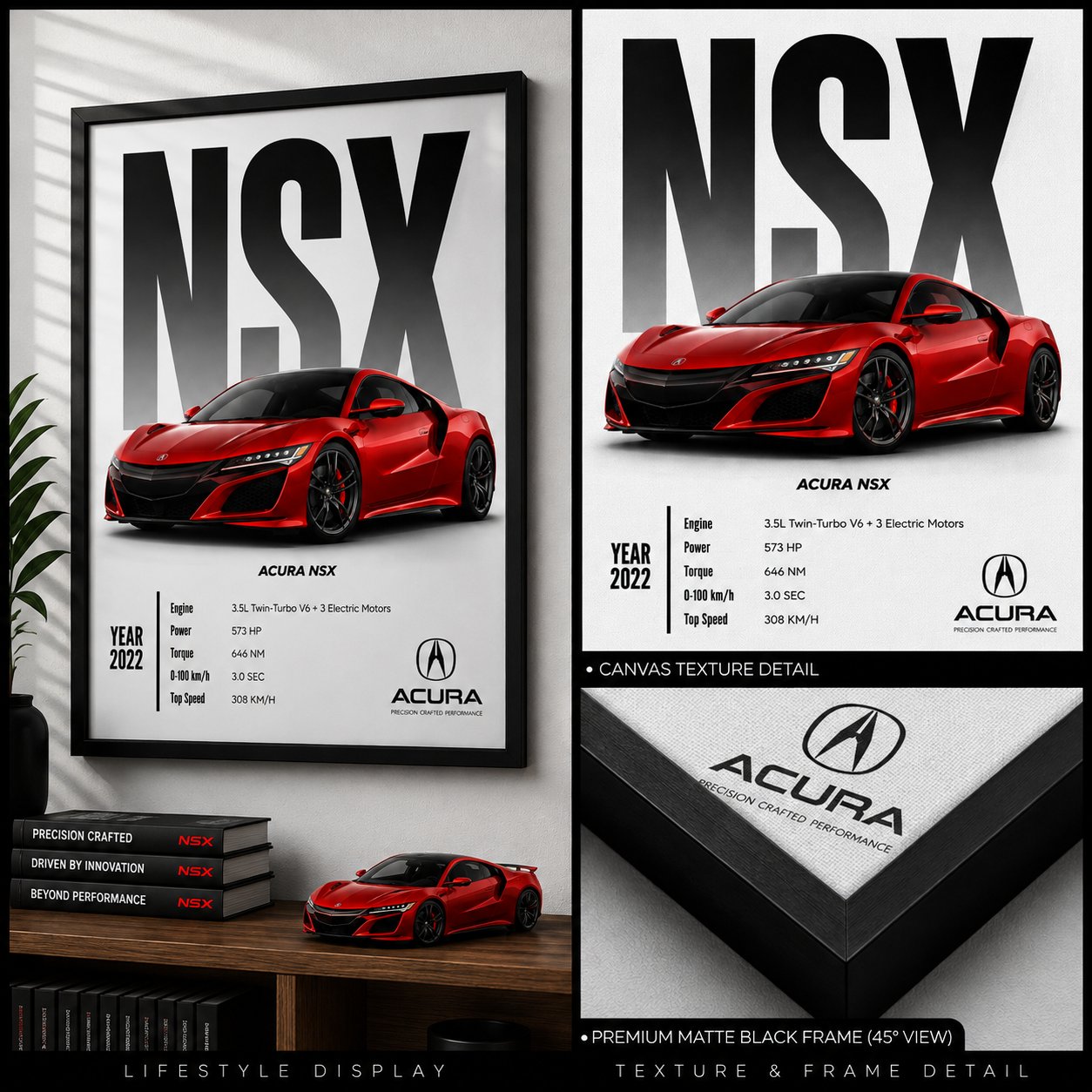 Acura NSX Hybrid Supercar Wall Art – Curva Red JDM Performance Canvas Print - Image 6