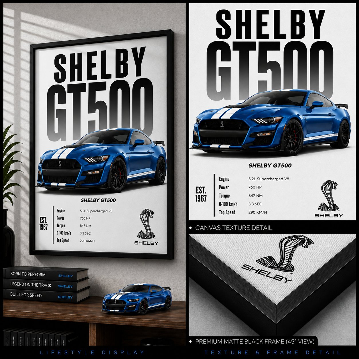 Shelby GT500 Canvas Poster – American Muscle Car Spec Wall Art, Est. 1967 Legend Edition - Image 3