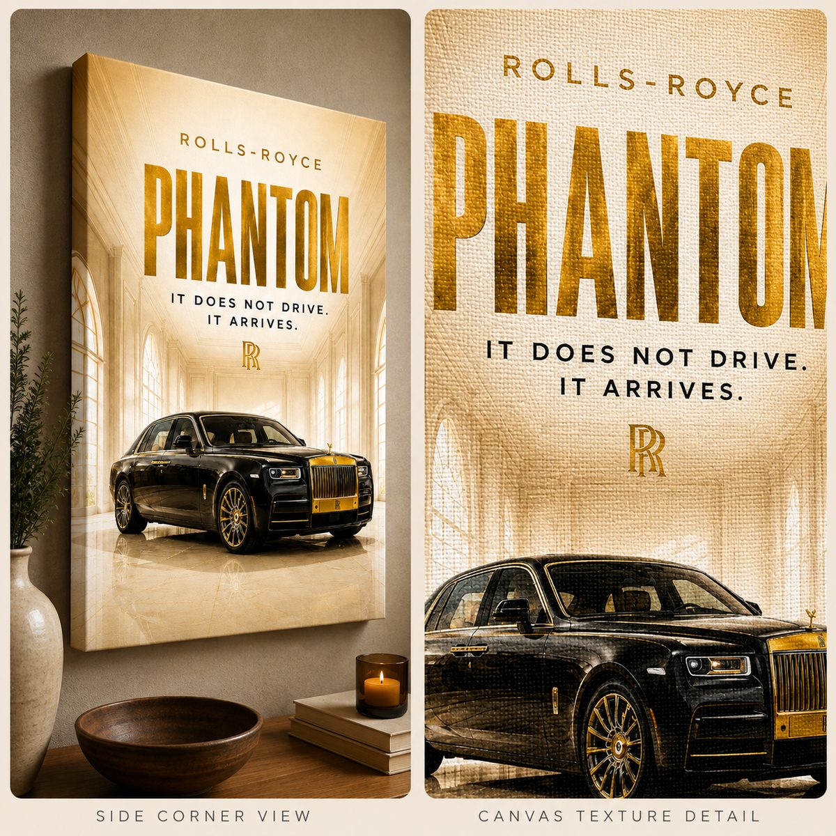 Rolls-Royce Phantom Canvas Poster – It Does Not Drive, It Arrives Luxury Car Wall Art - Image 4
