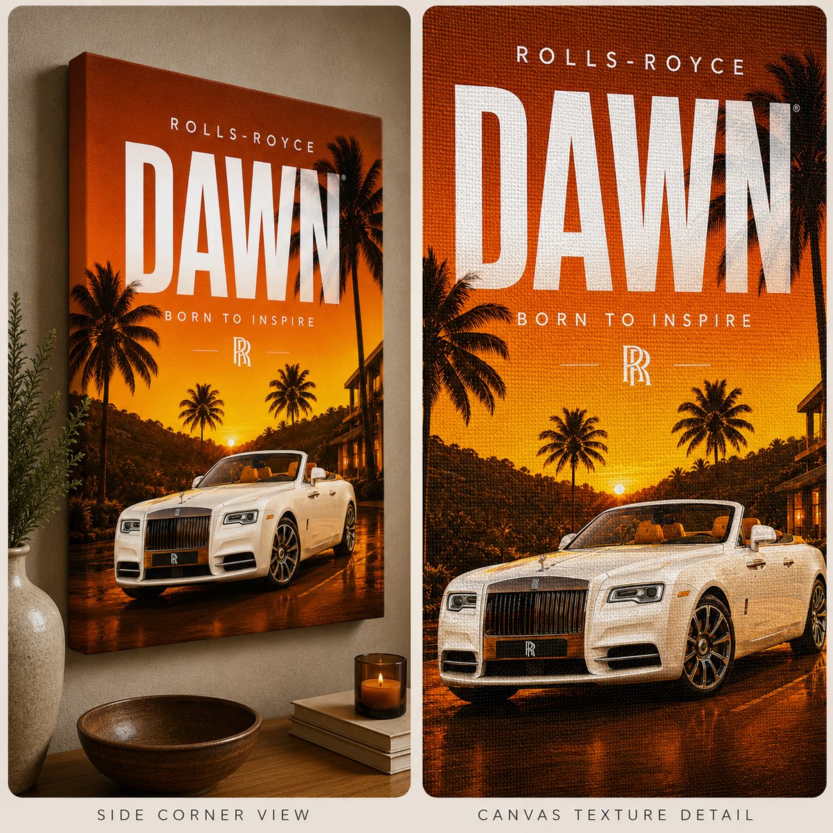 Rolls-Royce Dawn Canvas Poster – Born To Inspire Luxury Convertible Sunset Wall Art - Image 3
