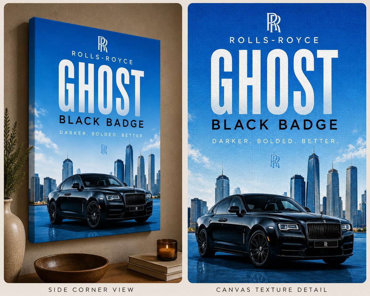 Rolls-Royce Ghost Black Badge Canvas Poster – Darker Bolded Better Luxury Sedan Skyline Wall Art - Image 4