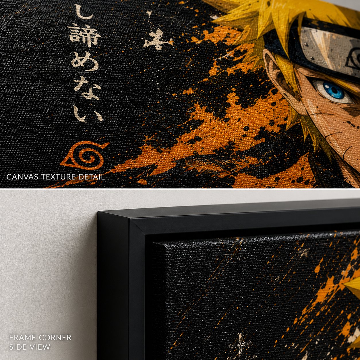 Naruto Uzumaki Anime Wall Art – Never Give Up Japanese Kanji Canvas Print - Image 4