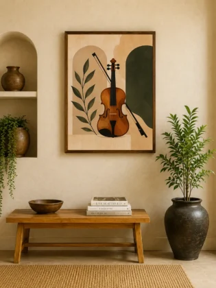 Minimalist Classical Violin & Arch Canvas Art – Organic Modern Boho Musical Print