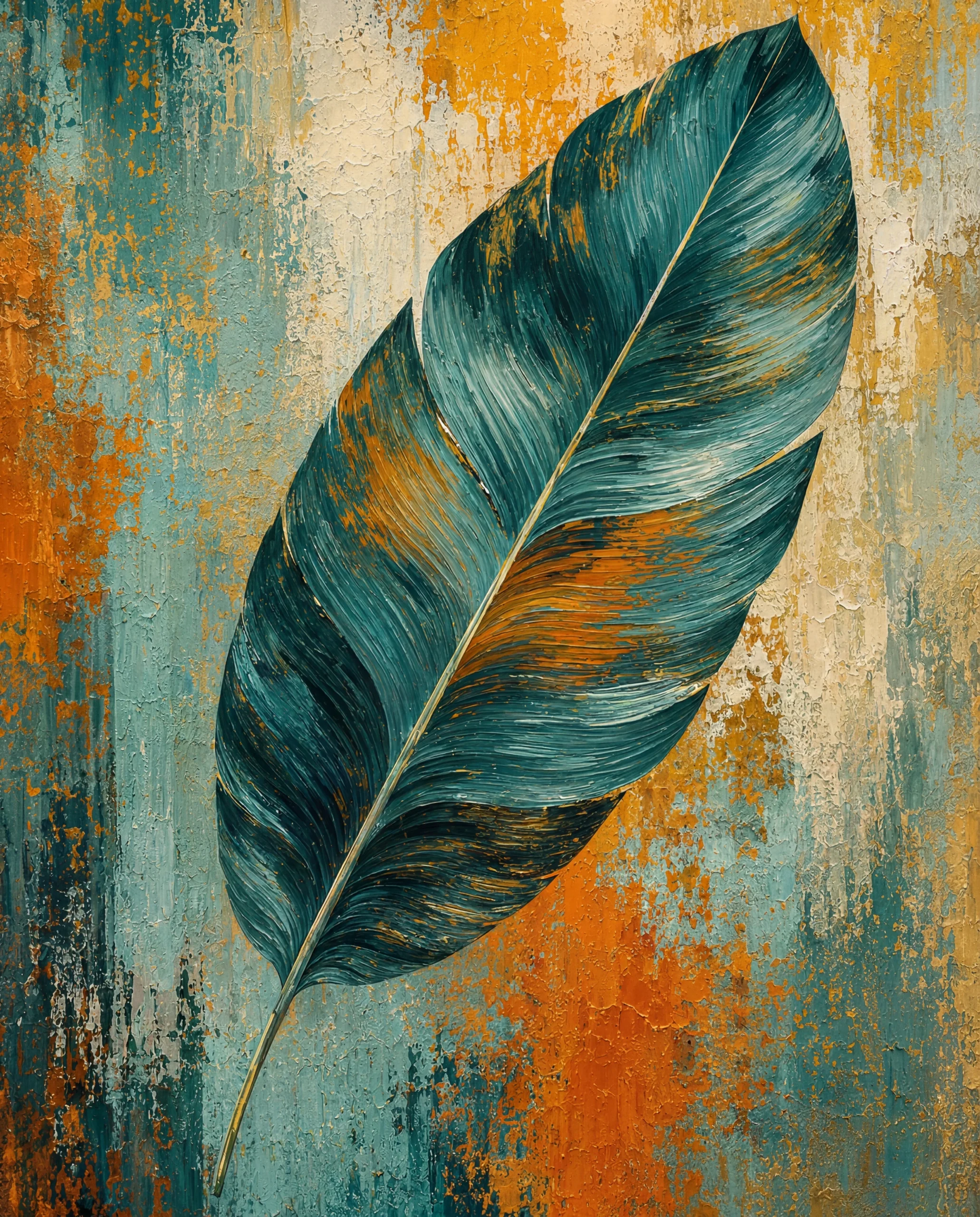 Teal Patina Plume – Textured Abstract Tropical Botanical Illustration - Image 2