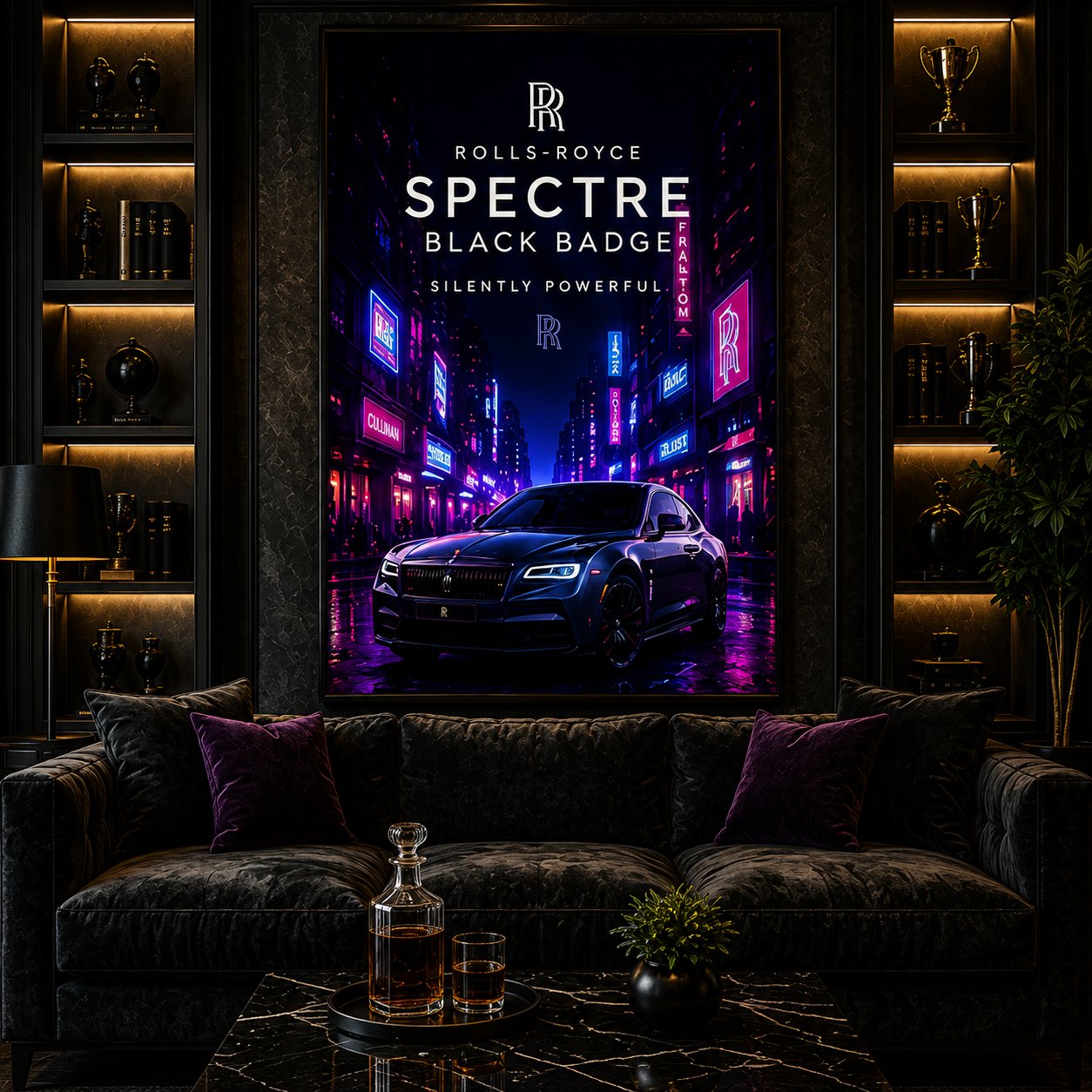 Rolls-Royce Spectre Black Badge Canvas Poster – Silently Powerful Luxury EV Tokyo Cyberpunk Wall Art - Image 4