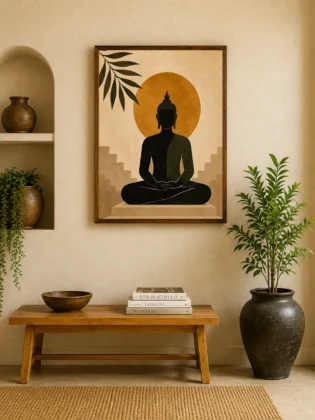 Minimalist Meditating Buddha Canvas Art – Organic Modern Zen Spiritual Print