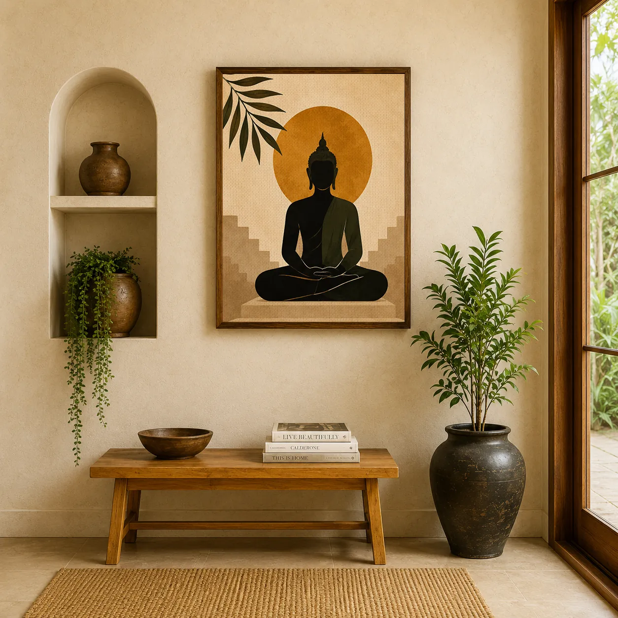 Minimalist Meditating Buddha Canvas Art – Organic Modern Zen Spiritual Print