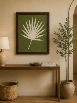 Minimalist Fan Palm Leaf Canvas Art – Organic Modern Sage Green Botanical Print