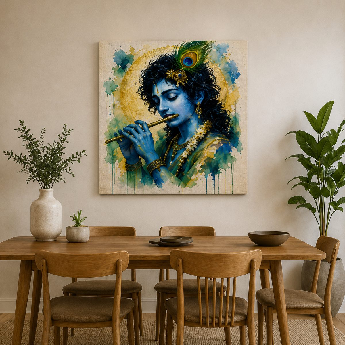 Sound of the Infinite – Lord Krishna Flute Watercolor Art - Image 3