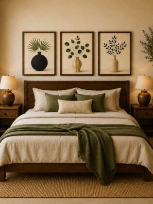 Minimalist Fan Palm & Eucalyptus Canvas Art – Organic Modern Triptych Print Set