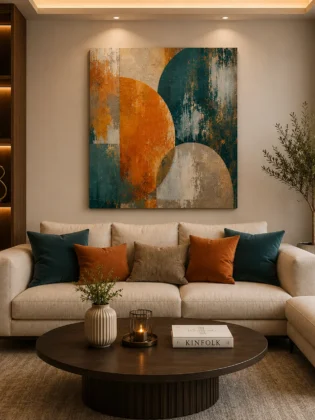 Intersecting Orbs – Heavy Texture Palette Knife Geometric Illustration
