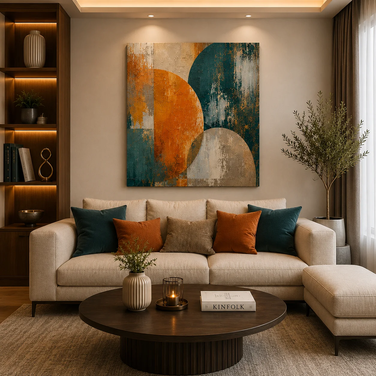 Intersecting Orbs – Heavy Texture Palette Knife Geometric Illustration