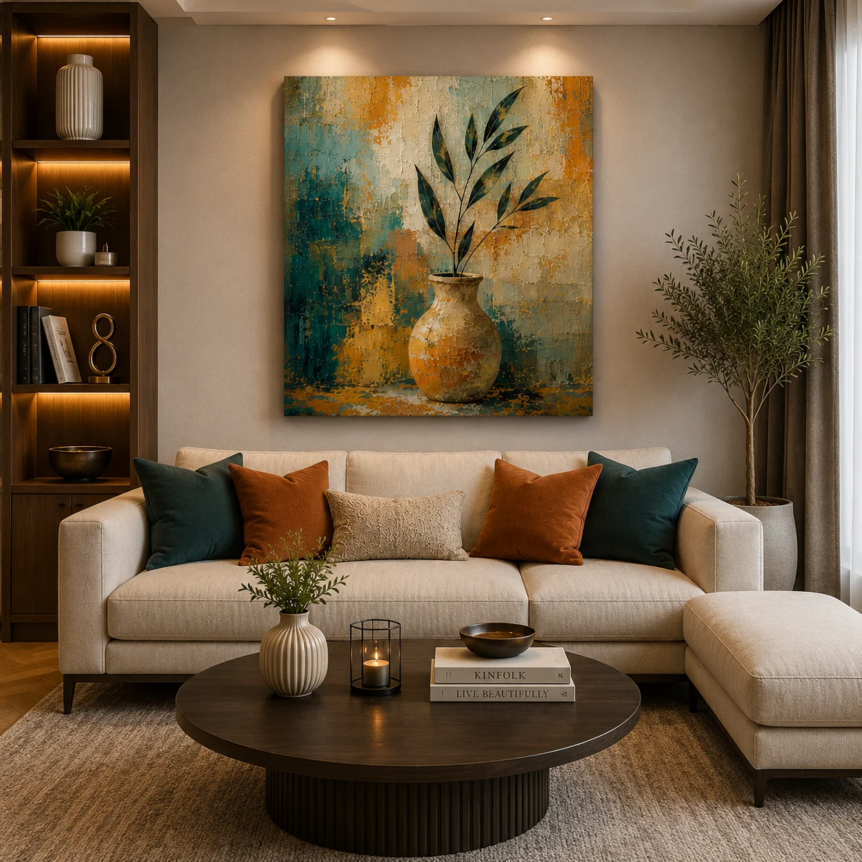 Earthen Vessel – Heavy Texture Expressionist Ceramic and Leaf Illustration
