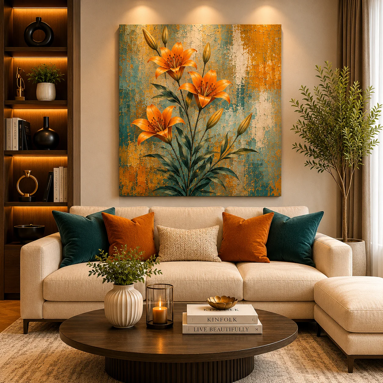 Vibrant Orange Lilies Canvas Print – Impressionist Palette Knife Floral Art
