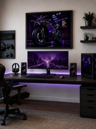 Kawasaki Ninja ZX-10R Motorcycle Wall Art – Cyberpunk Purple Sportbike Canvas Print