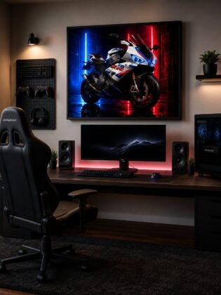BMW S1000RR Motorcycle Wall Art – Cyberpunk Neon Racing Superbike Canvas Print